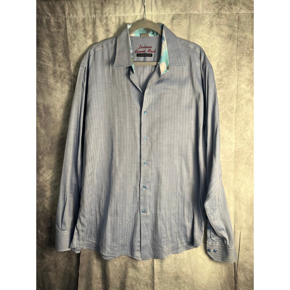 Luciano Visconti Black Men’s Dress Shirt XL Gray Contrast Collar Luxury